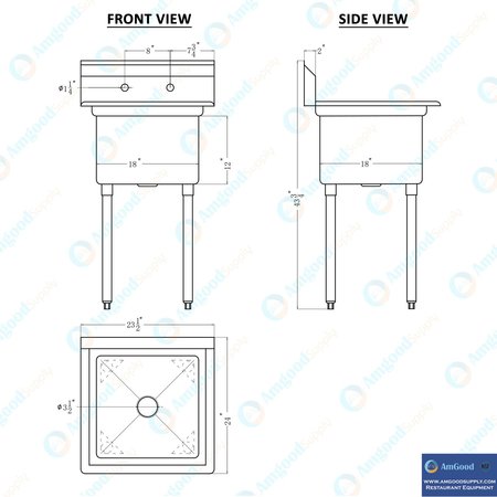 Amgood Stainless Steel Utility Sink Bowl Size: 18in x 18in NSF SINK 181812 - FAUCET